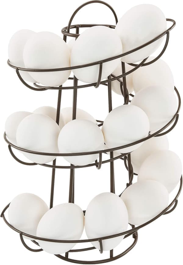 Egg Rack Deluxe – Modern Spiral Dispenser Rack Brown Stylish Kitchen Storage for Eggs