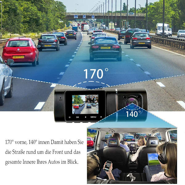 Abask Dashcam Bil Dubbel 1080P Full HD Infraröd Nattvision Bilkamera Fram Inomhus med