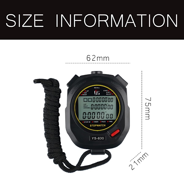 Digital Stoppur Timer Noggrann Handhållen Stoppur Elektronisk Sport Timer, Svart