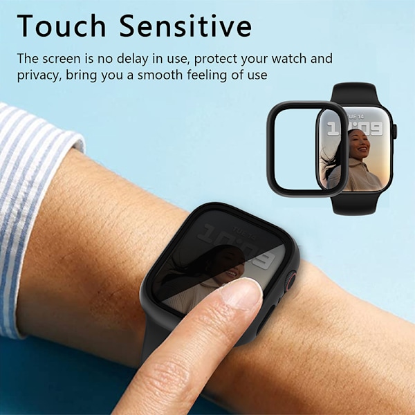 Sekretessfodral med skärmskydd i härdat glas för Apple Watch 9 Svart 45 mm Svart 45 mm