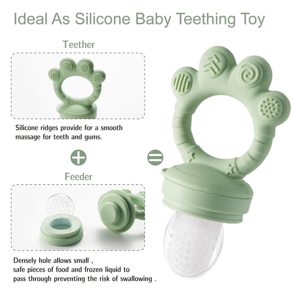 Babyfrugtføder med ispindeform, velegnet til babyer i alderen 3-12 måneder, en bidelegetøjsgave til babyer (grøn).