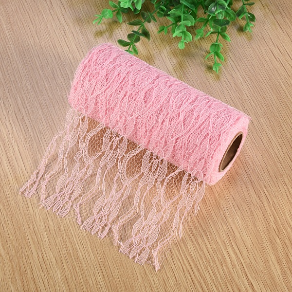 10 meter lång bröllopsfest dekoration bordslöpare stol band blommig spets tyll rulle (rosa)