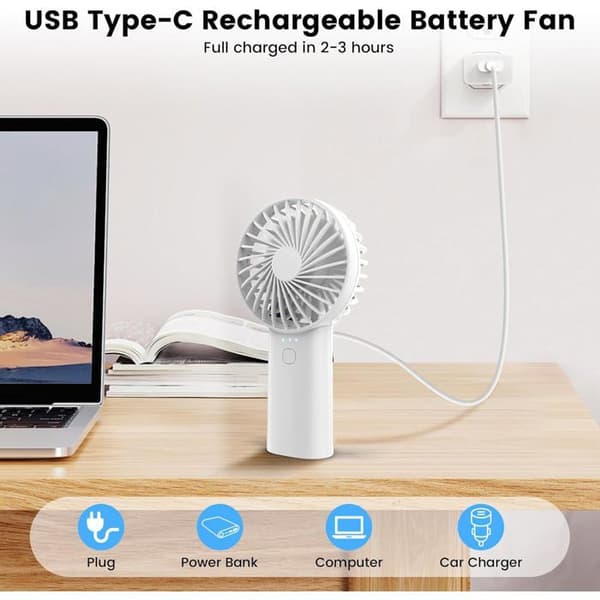 Portable Fan - XVX - 3 Speeds - 2400 mAh Battery - USB Rechargeable - Flashlight