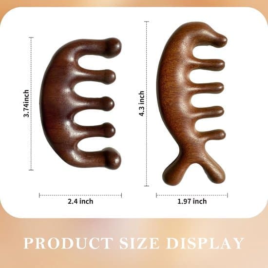 Gua Sha Massagekam – Set om 2 – Sandelträ – Hårbottenmassage & Stimulering av Hårväxt – Akupressurverktyg – Brun