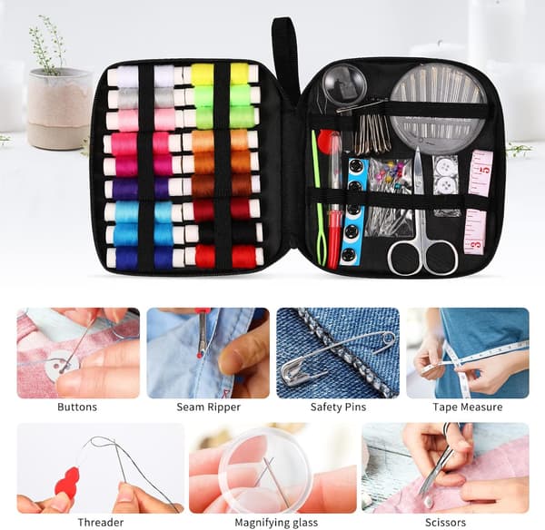 Sewing Kit Basic, Needle and Thread Set with Sewing Supplies and Accessories for Adults, Beginners, Home, Travel, Emergencies Including Scissors, Measuring Tape