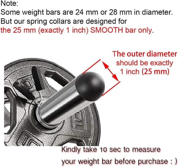 Spring Collars 1 inch (25mm) for Smooth Dumbbell Handles or Standard Barbells (4-Pack)