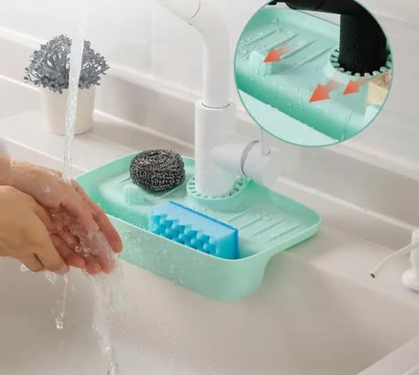 Sponge Rack: Kitchen Organizer - Durable Silicone Holder for Sponges, Brushes, and Soap - Sink Mounted Caddy - Kitchen Accessory