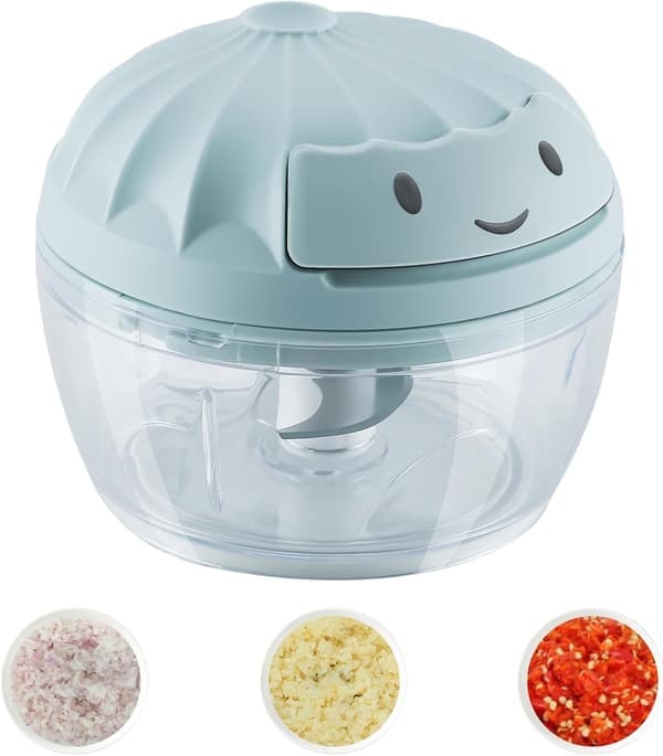 Garlic Chopper - Mini Manual Food Chopper - Kitchen Onion Chopper & Garlic Press - 160ml (Blue) blue
