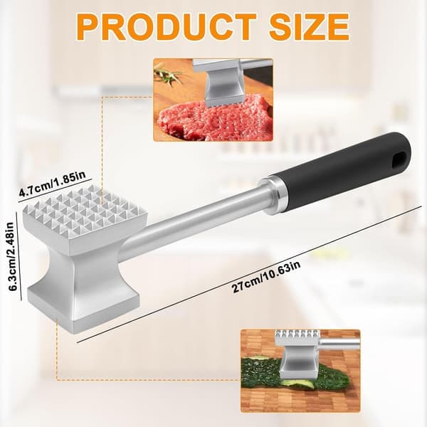 27 cm Professional Meat Tenderizer - Double-Sided Stainless Steel Hammer with Non-Slip Handle for Steak, Chicken, Pork - Durable Kitchen Hammer