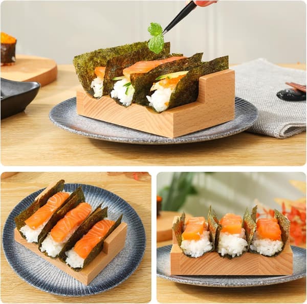 Sushi Taco-hållare i trä - Displayställ för sushitacos och handrullar, serveringsbåt för restaurang