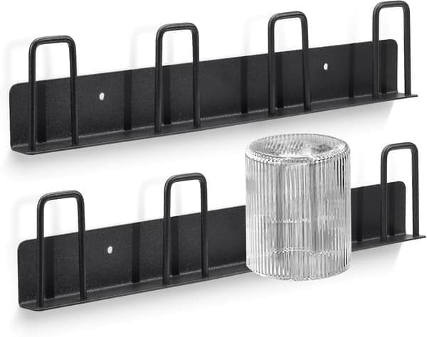 2-pack Drill-Free Wall Mounted Mug Rack with 8 Hooks, Self-Adhesive Metal Cup Holder for Kitchen, Office, Bar Display (Black)