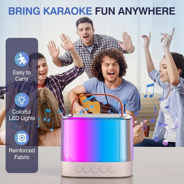 Mini Karaoke Machine with 2 Wireless Microphones Portable Bluetooth Speaker for Home Party Music Player