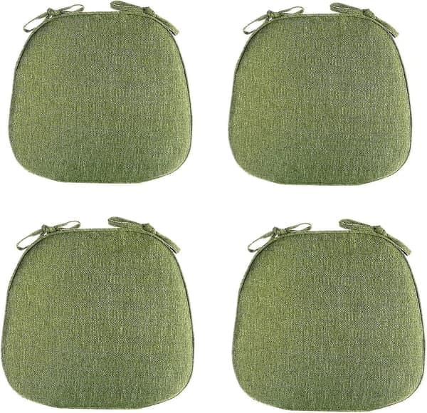 Matstolsdynor, set om 4 - Halkfria U-formade sittdynor med remmar, tvättbara - Grön
