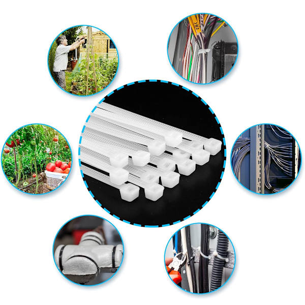 Gocableties Små vita kabelbindare, 150 mm x 3,6 mm, förpackning om 100, 6\" Premium nylonkabelbindare genomskinliga/naturliga, plastband, självlåsande