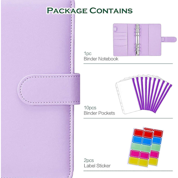 A6 PU Läder Budgetpärm - 6 Ringpärm för Budgetplanerare (lila) Purple Purple