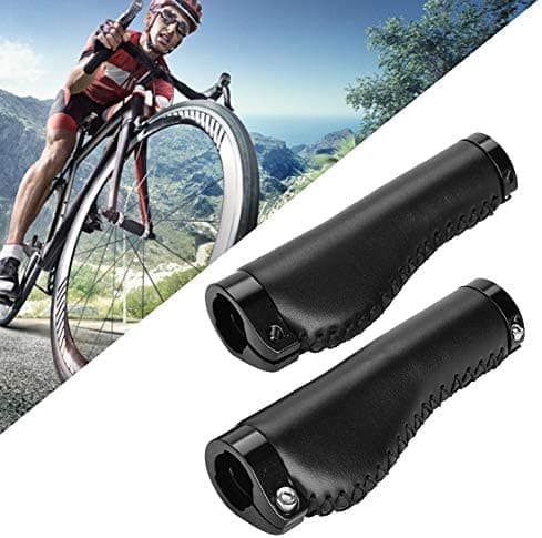 Leather Handle Locking PU Handlebar Grips Handle End Holding Locking Grips for Mountain Bike (Black)