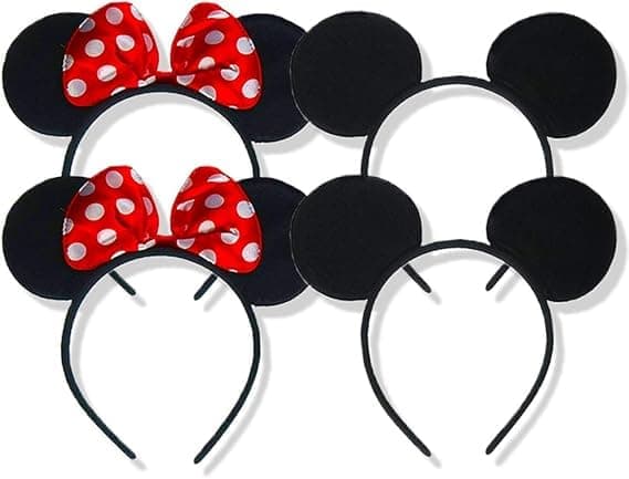 Et sæt med 4 Mickey Mouse-ørehårbånd og Minnie Mouse-ørehårbånd, velegnet til kvinder og piger.