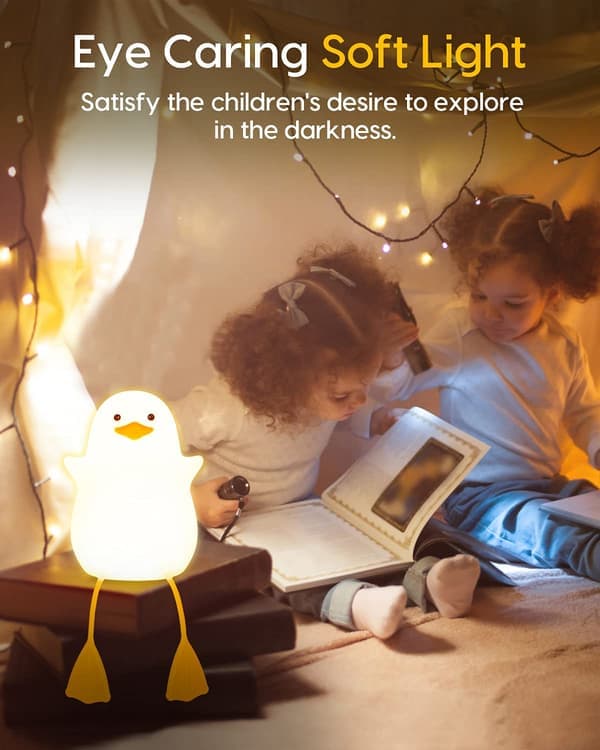 Cute Duck Lamp, Soft Duck Lamp, Dimmable Silicone Night Light for Kids Room, Rechargeable LED Bedside Lamp with 20-Minute Timer and Touch Control.