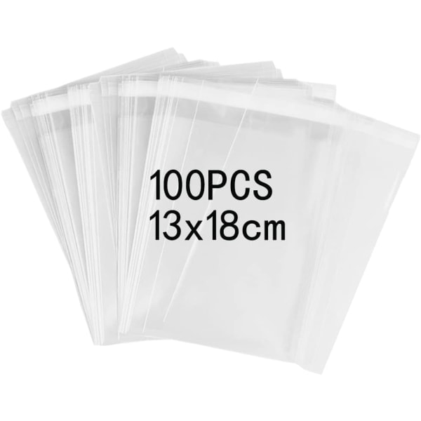 Galaxy 100 st stängbara påsar, små genomskinliga plastpåsar, återförslutningsbara förvaringspåsar, cellofanpåsar (13x18cm)