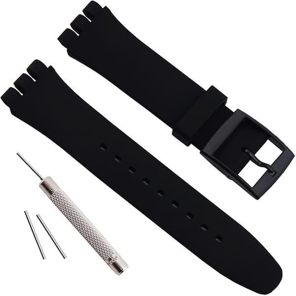 Vanntett erstatningsarmbånd i silikon til Swatch (20 mm, svart)