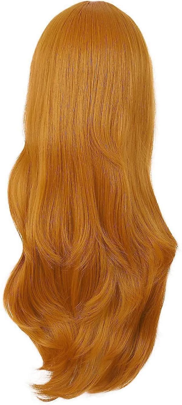 28 tum/70 cm Lång lockig peruk för kvinnor med sidolugg Cosplay (Guldorange)