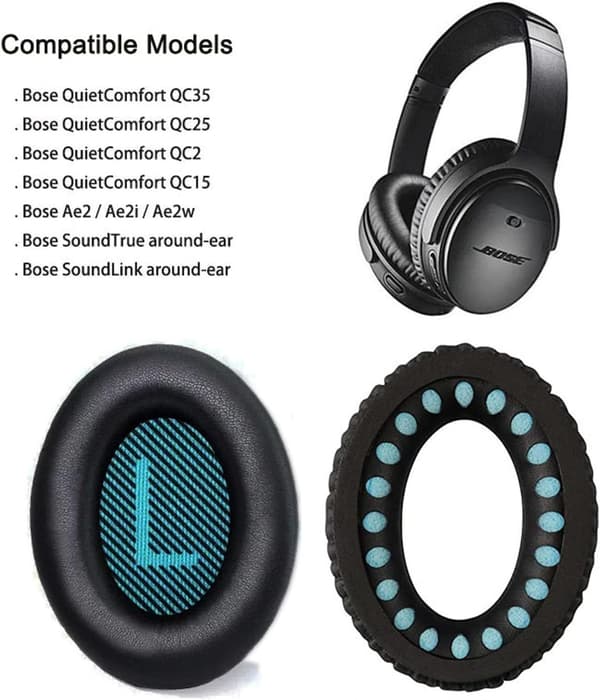 Erstatningsørepuder Bløde puder kompatible med Bose Qc35/25/15 hovedtelefoner Bløde kunstlæder ørepuder, Mørkegrå