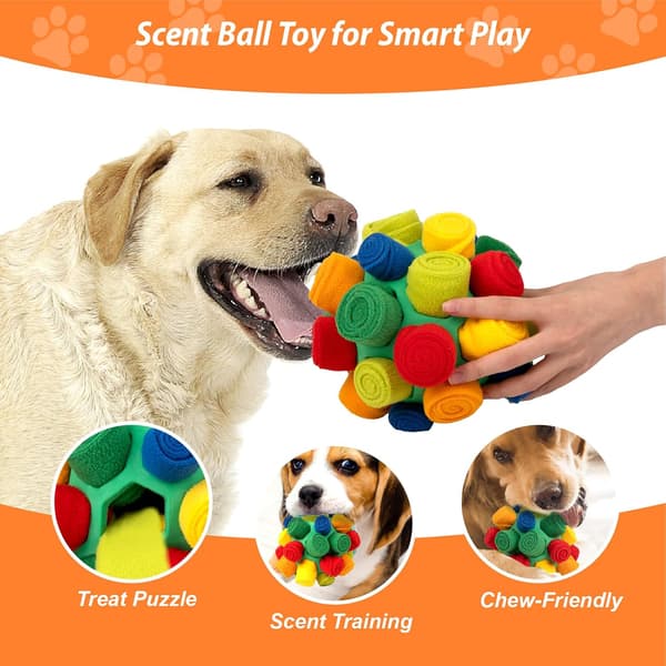 Snusebold til hunde, interaktivt hundepuslespil, bidesikker legetøjsbold til små og mellemstore hunde