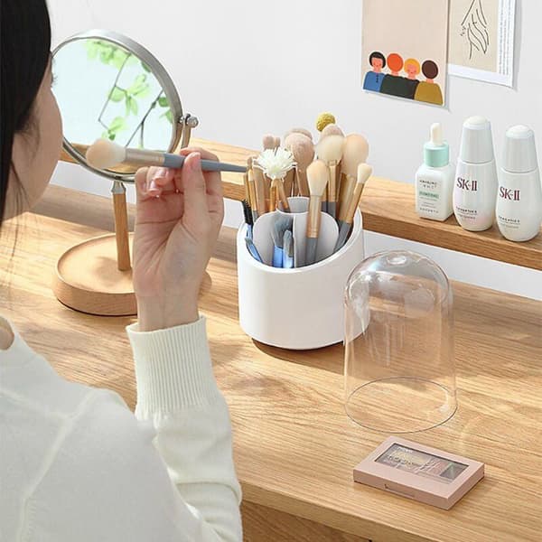 Large Capacity 360° Rotating Makeup Brush Storage Bucket for Dressing Table, Eyebrow Pencil, Eyeshadow, and Dust Brush