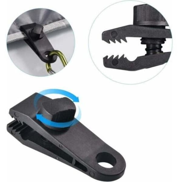 10-pack clips för presenningar, tält, bilar, camping, svart