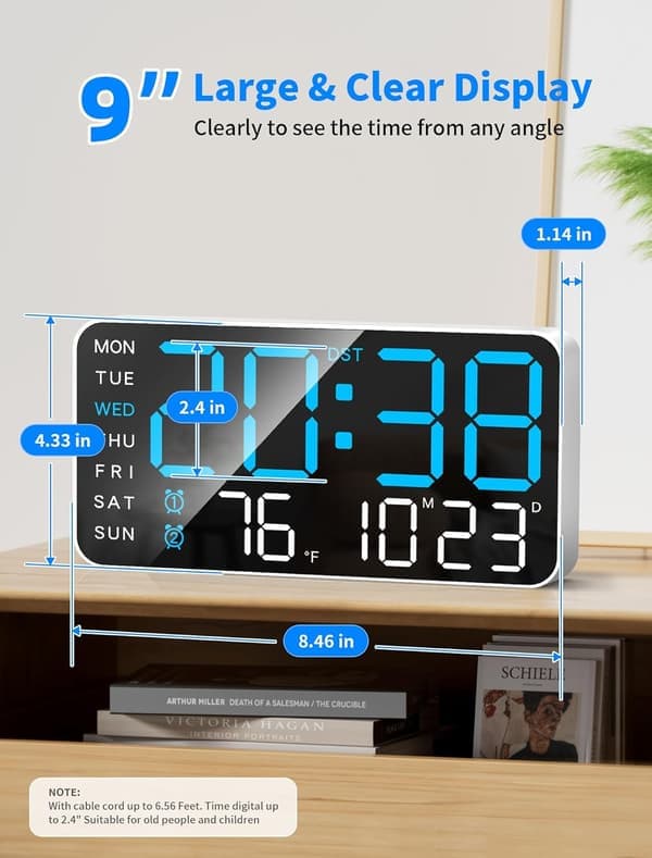 8.4-inch Large Digital Wall Clock LED Alarm Clock Large Digits Date Temperature Daylight Saving Time Modern Desk Decoration.