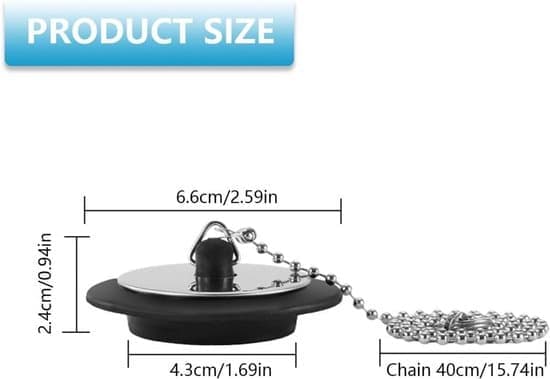 2 Pieces - Bathtub Plug - Sink Plug - Basin Plug - Replacement Drain Plug - With Chain - Suitable for Bathroom and Kitchen