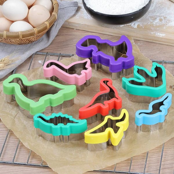 Dinosaur Cookie Mold Set - Forme til kager og slik i rustfrit stål, velegnet til gør-det-selv, køkken og bagning (8 dele)