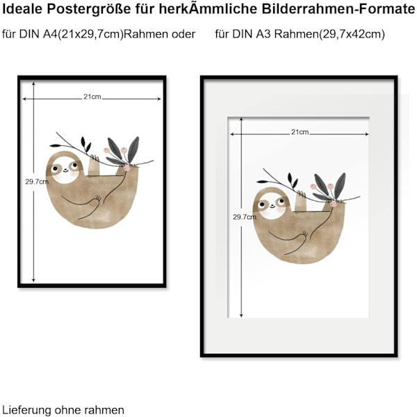 A4-bilder barnrumsdekoration flicka pojke, djurposters barnrum, set med 6 barnbilder (DIN A4 utan ram) 6-delad uppsättning - C
