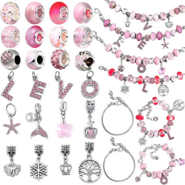 65 st Assorted Holes Beads Rosa Spacer Lampwork Glas Craft Pärlor Sortiment Strass metallpärlor för gör-det-själv smycken