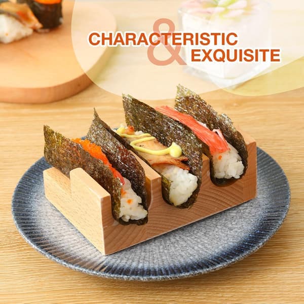 Sushi Taco-hållare i trä - Displayställ för sushitacos och handrullar, serveringsbåt för restaurang