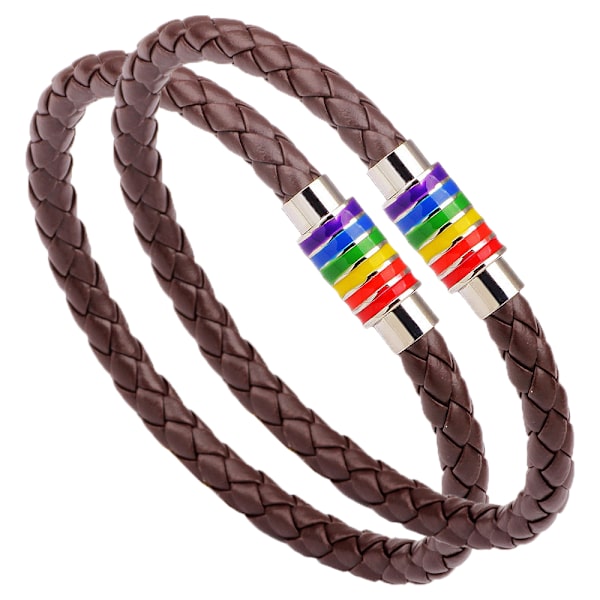 2 st rostfritt stål flätat läderarmband för män kvinnor handled manschett armband