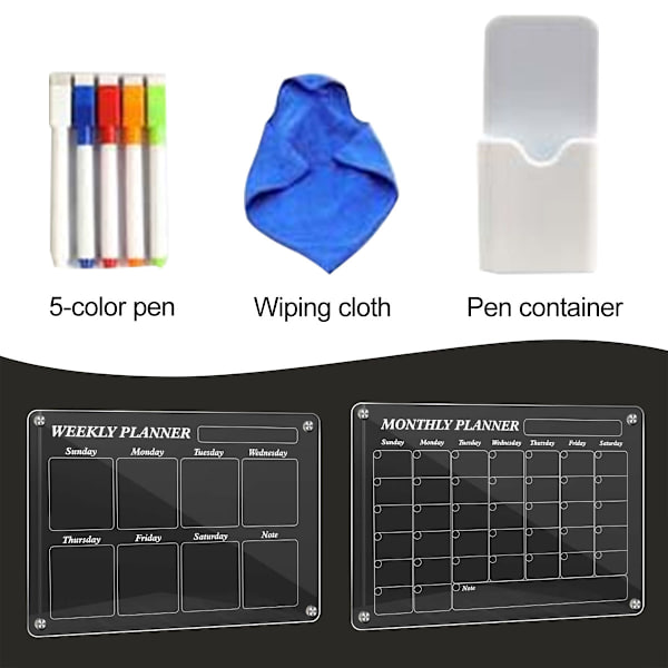 Magnetisk kylskåpskalender Transparent Planner Månatlig Kylskåpskalender Akryl Torr Raderbar Månatlig Kalender Kylskåpskalender Whiteboard Kylskåp