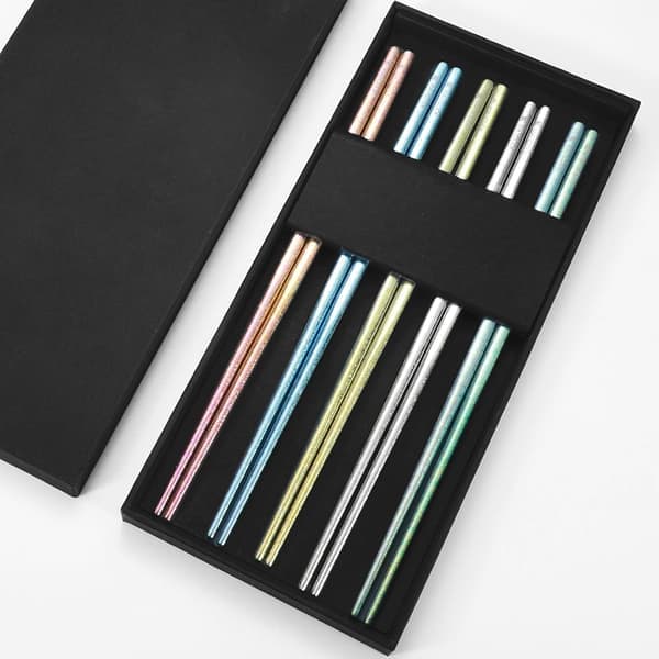 Pure Titanium Chopsticks Reusable Ice Flower Design Multicolored Chopsticks 5 Pair Set Exclusive Tableware Dishwasher Safe Lightweight Durable
