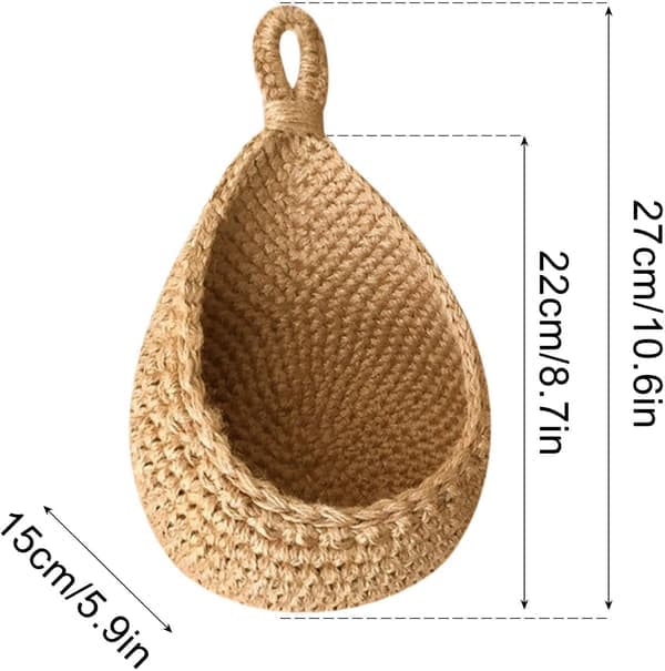 Kitchen Hanging Fruit Basket, a pack of Boho Hanging Baskets, Kitchen Countertop Fruit Basket, Handmade Woven Hanging Rack (3 pcs)