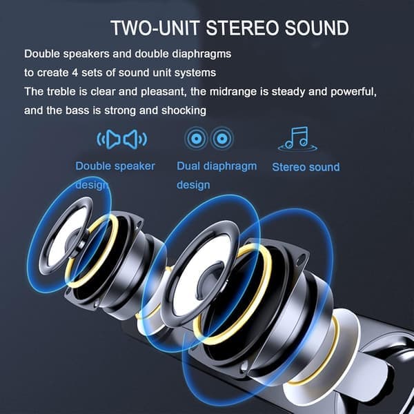 Portable Speakers Supporting a Universal 3.5mm Speaker Jack with Volume Control Knob, 2 Speakers + 2 Bass Radiators.