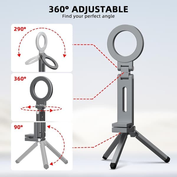 Magnetisk Tripod Selfie Stick med MagSafe Adapter - Sammenfoldelig Rejse Telefonholder til iPhone 17 16 15 14 13 12 Pro Max Mini & Android