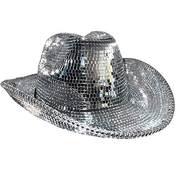 Discokula Cowboyhatt, Spegelkula Cowboyhatt, Möhippa Svensexa Fest Hatt, Kvinnor Glittrande Glitter Rymdhatt