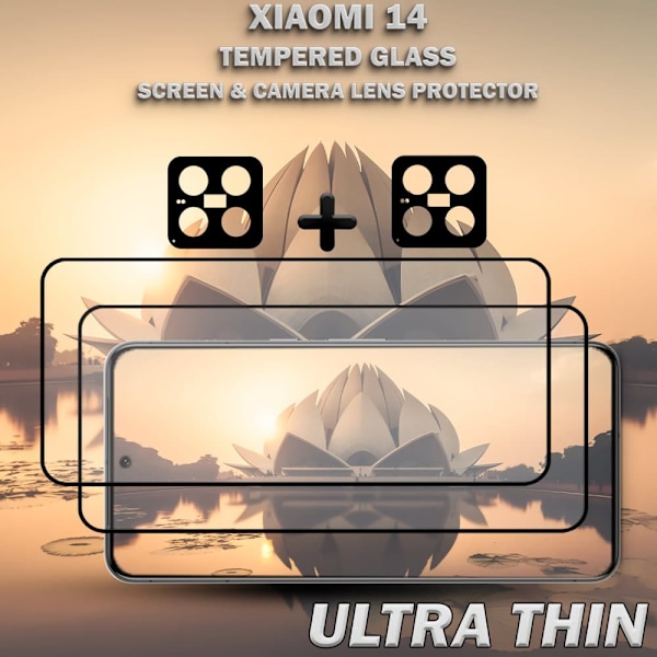 2-Pack XIAOMI 14 Skärmskydd & 2-Pack linsskydd - Härdat Glas 9H - Super kvalitet 3D