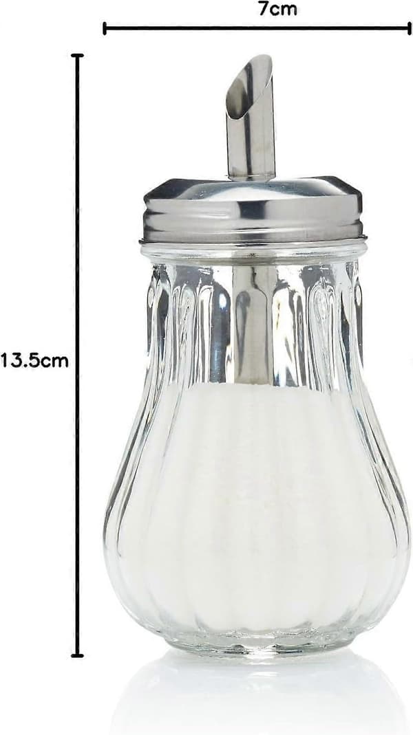 Sukkerdispenser, retrostil, glas, 7 x 7 x 13,5 cm
