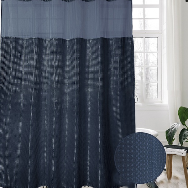 Waffle Weave Duschdraperi Set med Snap-in Tygfoder, Tungt Tyg med 12 Krokar, Vattentät och Tvättbar, Mesh Toppfönster, 70\"x 70\",