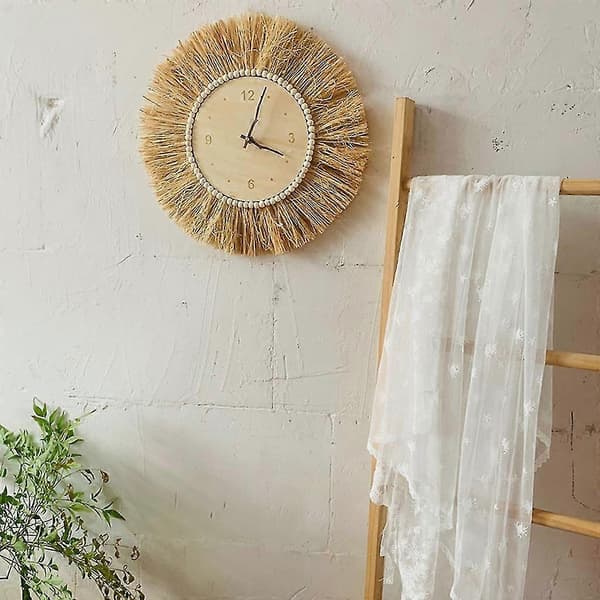 Handmade Wall Art DIY Large Wall Clock Pointer Straw Nordic Style Wall Clock