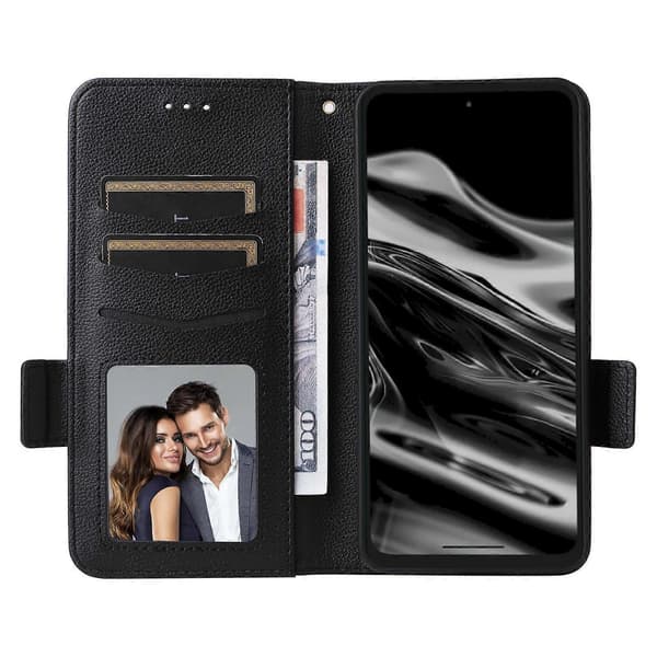 For XREAL Beam Pro Case Litchi Texture PU Leather Wallet Flip Phone Case Black