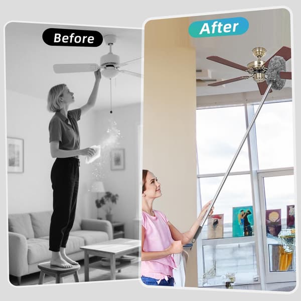 Loftventilatorrenser og støvopsamler, genanvendelig mikrofiberstøvopsamler med forlængerstang, velegnet til 13 til 48-tommer ventilatorblade (grå).
