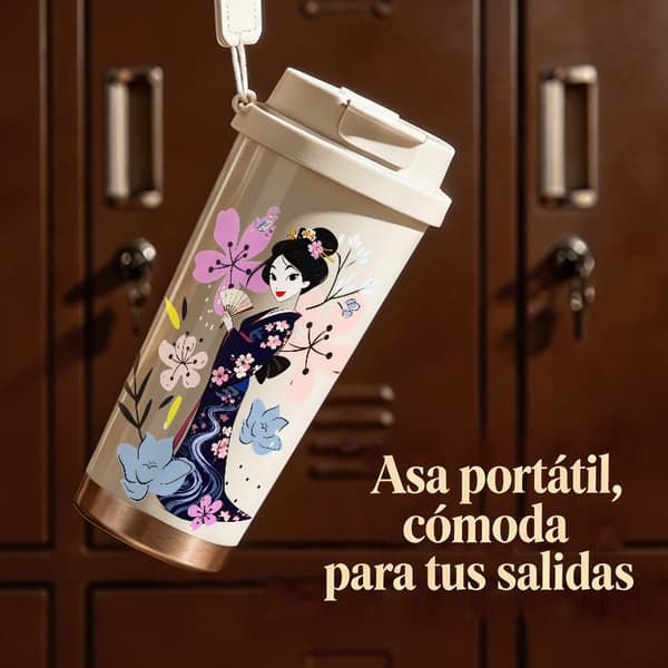 Kaffetermos 500ml Rostfritt Stål Juldesign, Isolerad kaffemugg, läckagesäker resemugg med lock White