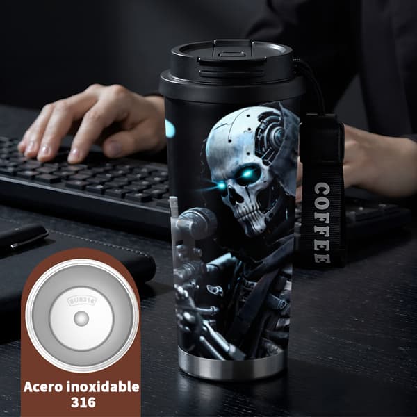 Bærbar Kaffe Termokande 500ml Rustfrit Stål Trendy Design Black